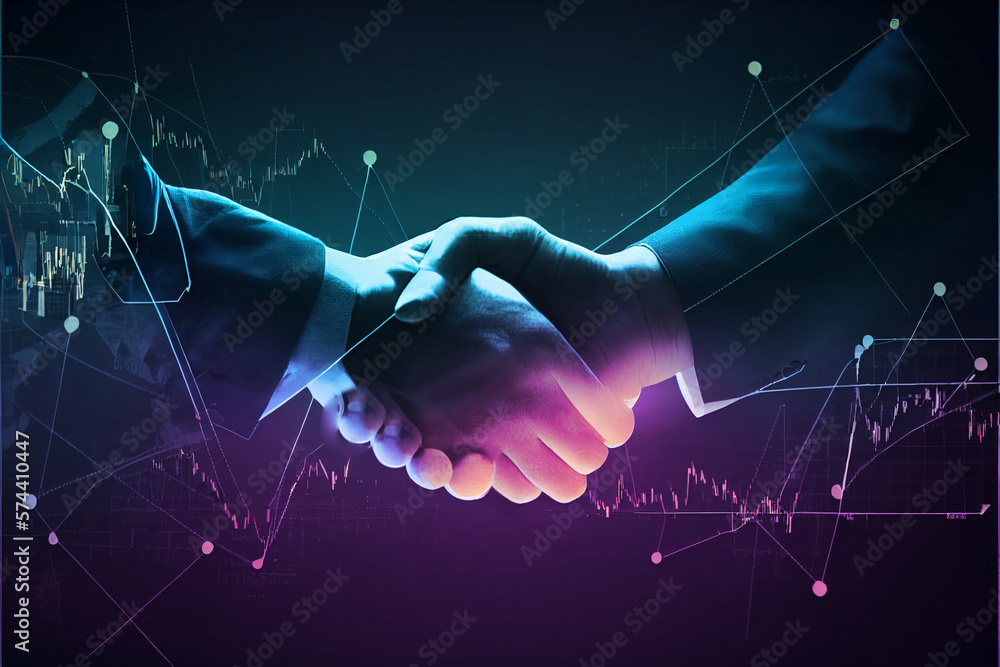 Crypto Business handshake on finance prosperity and money technology asset background . Generating Ai - obrazy, fototapety, plakaty 
