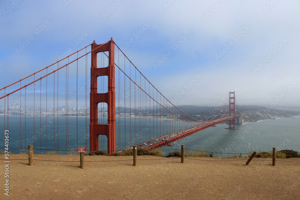 View of the Golden Gate Bridge from the Battery Spencer overlook in Sausalito, California, USA.