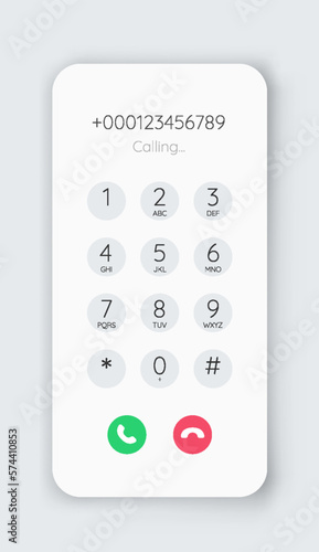 Smartphone dial phone ui. Phone number pad, call screen with keypad and dial buttons. Vector isolated illustration touchscreen telephone interface