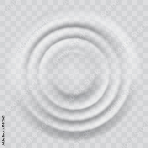 Water ripple effect top view. Realistic caustic drop or sound wave splash effect, concentric circles in puddle. Vector round wave surface on transparent background