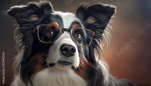 Border collie wearing glasses - generative ai © Lara