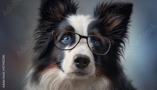Border collie wearing glasses smart - generative ai © Lara
