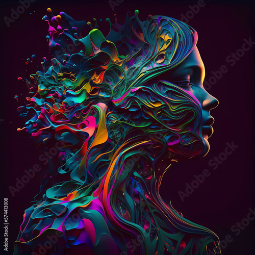 Abstract Colorful Woman With Vibrant Splashed Colors AI generated © Illusionista