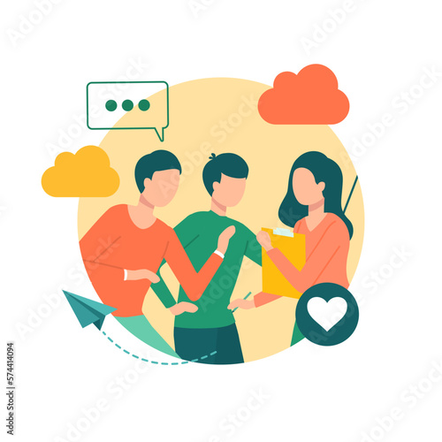 Group of managers discuss social media promotion. Communication or PR, Public Relations manager to communicate company information and media, announce sales concept. Services to grow your business