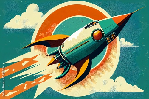 Sci-Fi Space Ship Rocket in Retro Comic Book Style – Generative AI photo