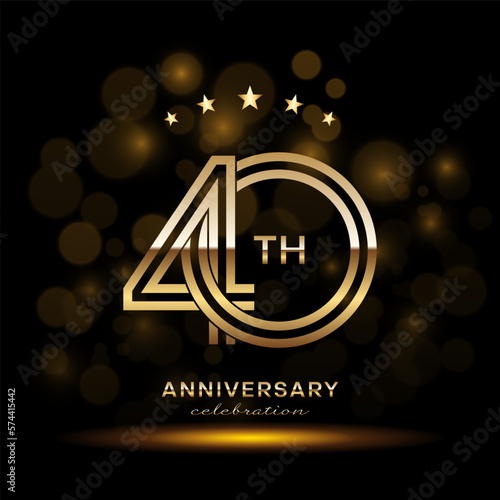 40 year anniversary celebration. Anniversary logo design with double line and golden text concept. Logo Vector Template Illustration