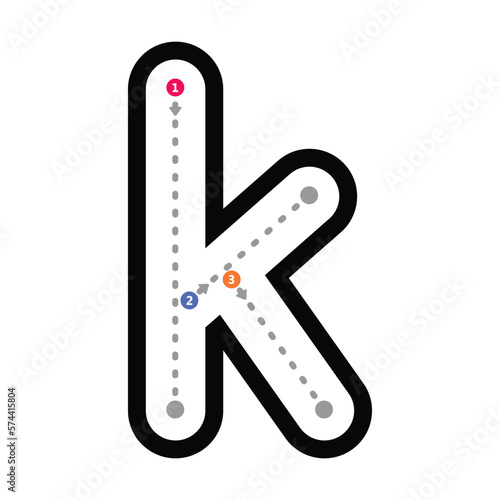 Tracing alphabet letter k lowercase prewriting dotted line element for kindergarten and preschool kids worksheet for handwriting practice activity
