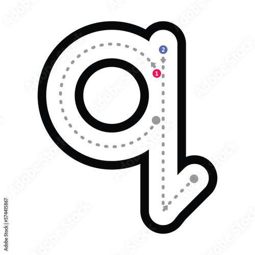 Tracing alphabet letter q lowercase prewriting dotted line element for kindergarten and preschool kids worksheet for handwriting practice activity