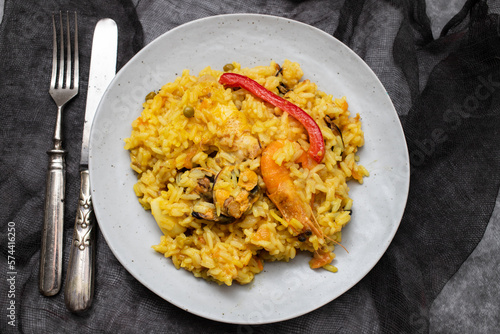 Classic dish of Spain, paella in plate