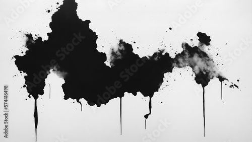 Grunge brush strokes ink paint, black ink blot, abstract black water color on white background 