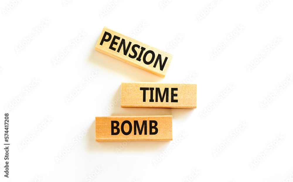 Pension time bomb symbol. Concept words Pension time bomb on wooden blocks on a beautiful white table white background. Business pension time bomb concept. Copy space. Pension time bomb symbol. Concept words Pension time bomb on wooden blocks on a beautiful white table white background. Business pension time bomb concept. Copy space.