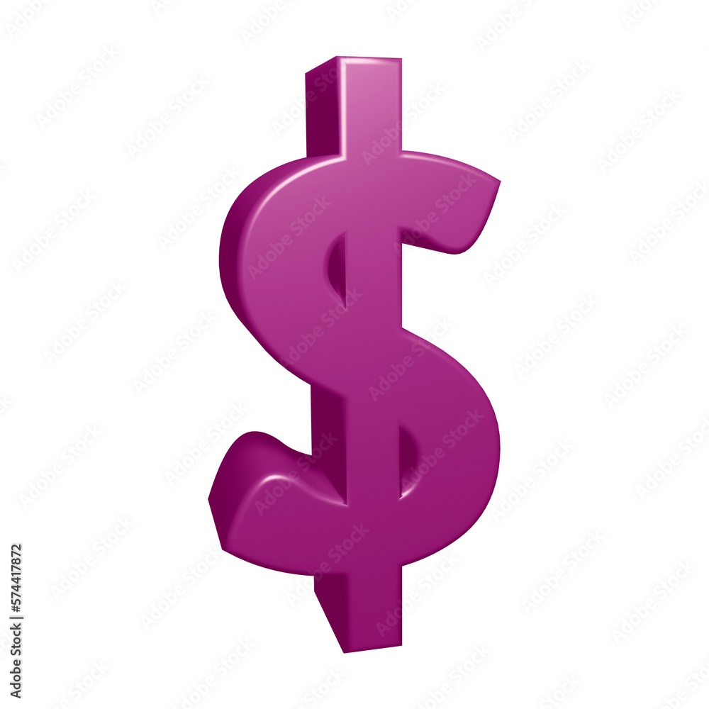 Purple dollar symbol or icon design in 3d rendering Purple dollar symbol or icon design in 3d rendering