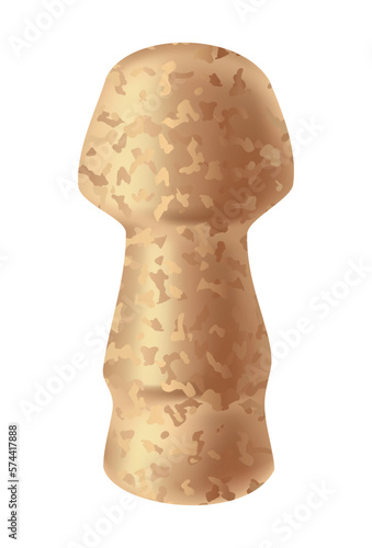 Cork wine stopper. Corkwood plug. Wine stopper. Wooden bung for bottle, equipment for alcohol winery production. Wooden textured cartoon style