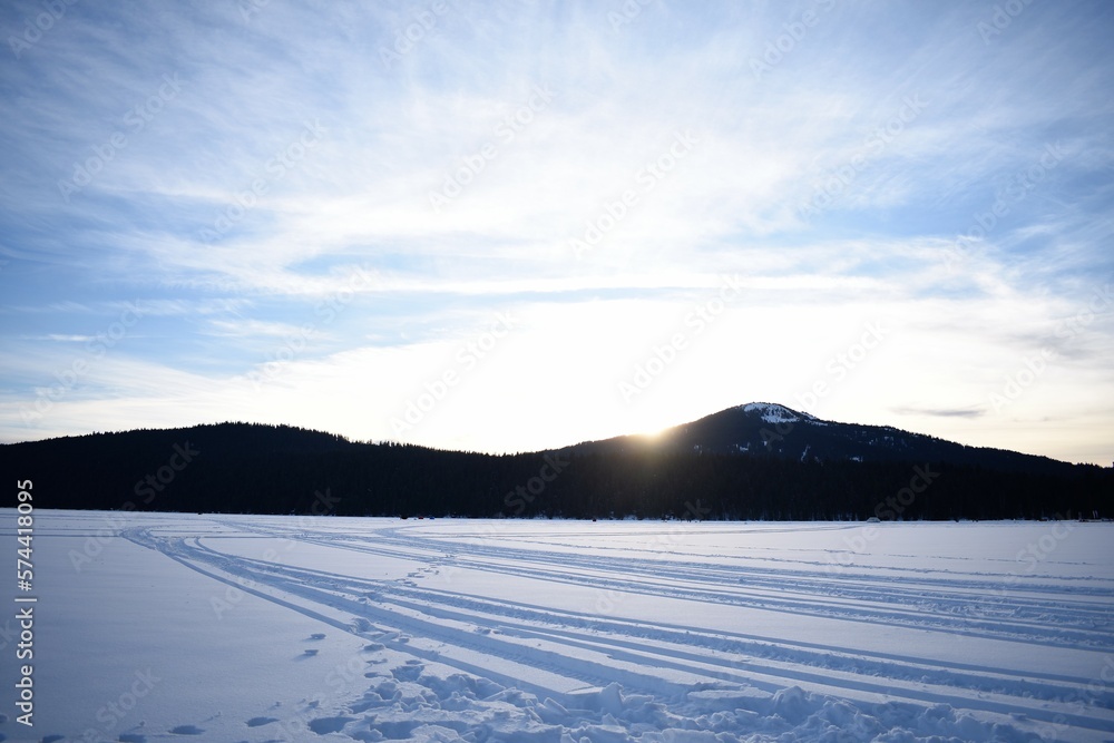 Frozen Mountain Lake Sunset