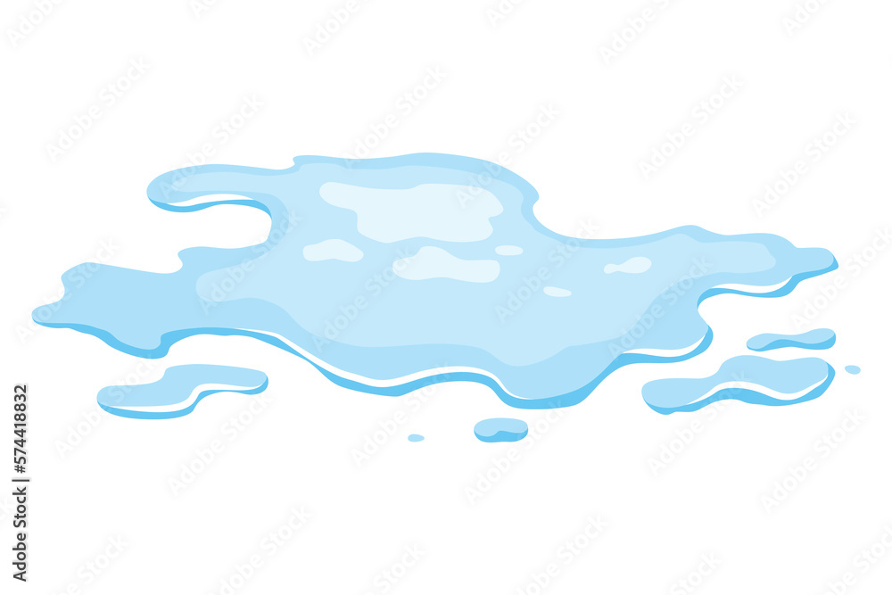 Water spill puddle. Blue liquid shape in flat cartoon style. Clean fluid drop design element isolted on white background Water spill puddle. Blue liquid shape in flat cartoon style. Clean fluid drop design element isolted on white background