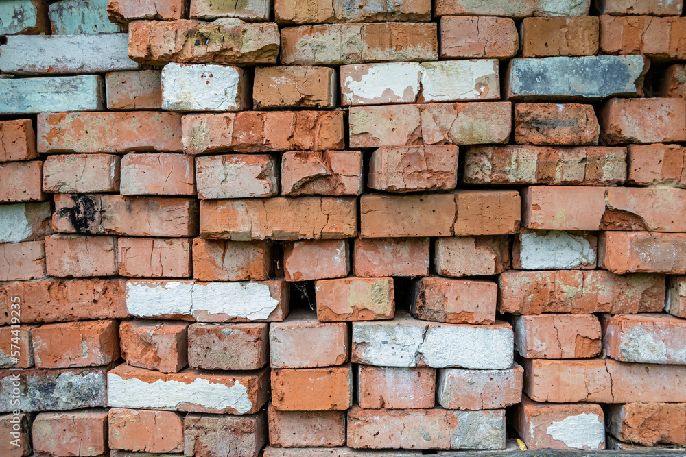 Beautiful texture old brick from big wall block, natural structure close up Beautiful texture old brick from big wall block, natural structure close up