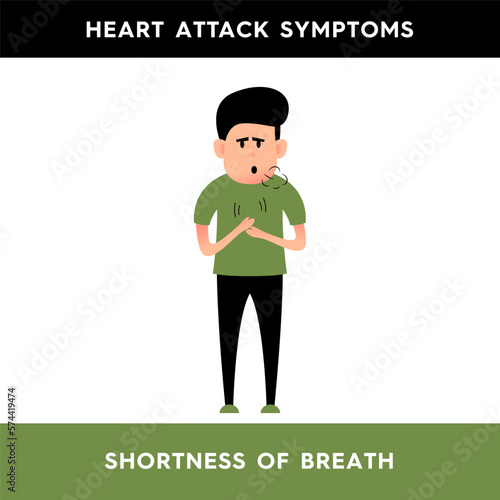 Vector illustration of a man having difficulty breathing. Man with heart attack symptoms. Violation of the rhythm of breathing, a feeling of lack of air. Illustration for medical articles, posters.