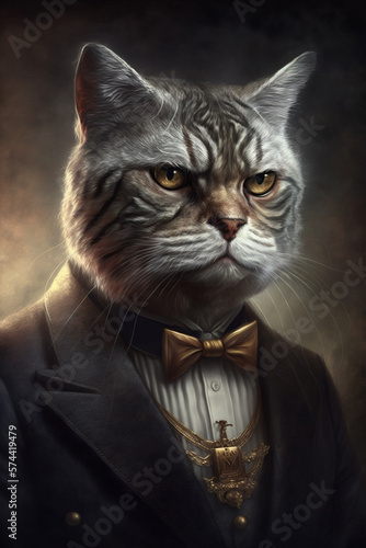 Anthropomorphic cat portrait. Generative AI. © Aleksandr Borisenko