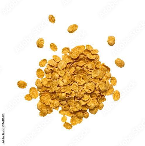 Handful of corn flakes isolated on white background. Copy space  top view.