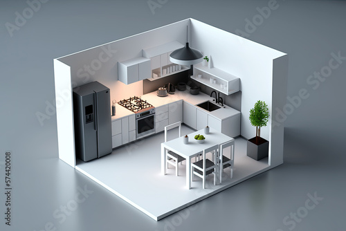 Isometric 3D model CG of the kitchen, Generative AI