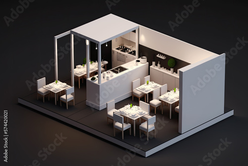 Isometric 3D model CG of restaurant, Generative AI