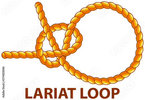 Yellow nautical rope knot, interweaving of ropes, cables, tapes or other flexible linear materials. Lariat loop isolated on white. Household binding and fastening unit for permanent fastening