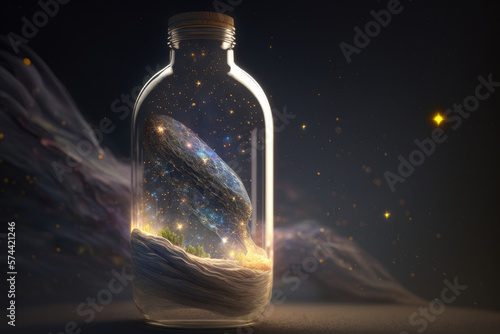 World in glass bottle. Illustration AI Generative