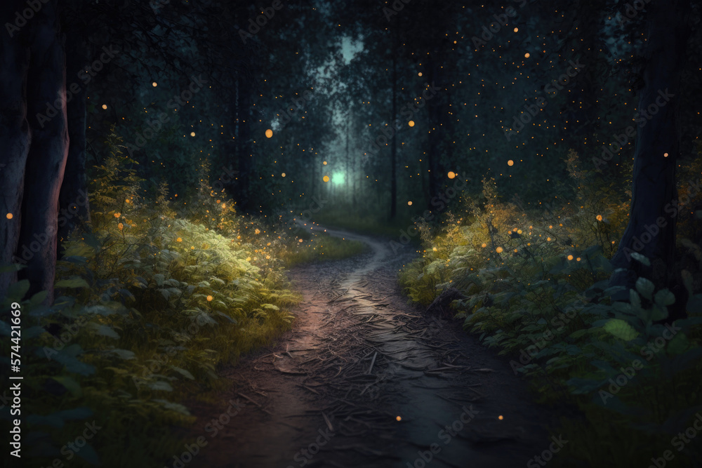 Road in magic forest. Illustration AI Generative