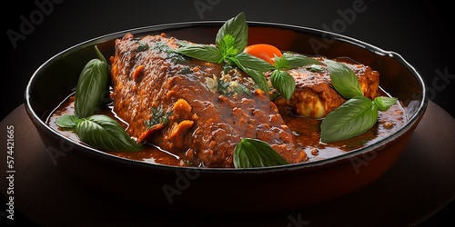 Delicious Fisch Masala Fillet gekocht in einer feinen scharfen Soße im indischen Restaurant, ai generativ photo