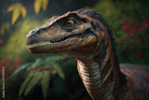 Close up of a dinosaur AI generated 