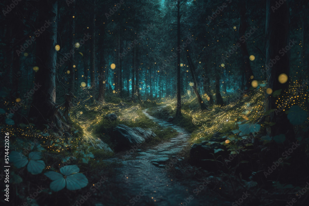 Fototapeta premium Road in magic forest. Illustration AI Generative