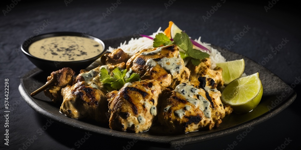 Delicious Chicken Malai Tikka Hahnchenfleisch mit milder Soße Würzung, ai generativ Delicious Chicken Malai Tikka Hahnchenfleisch mit milder Soße Würzung, ai generativ