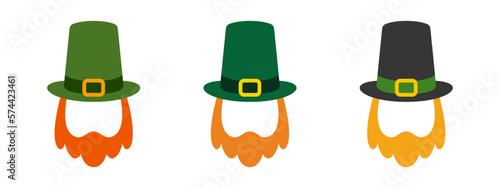 Leprechaun Hat with Beard in flat style isolated