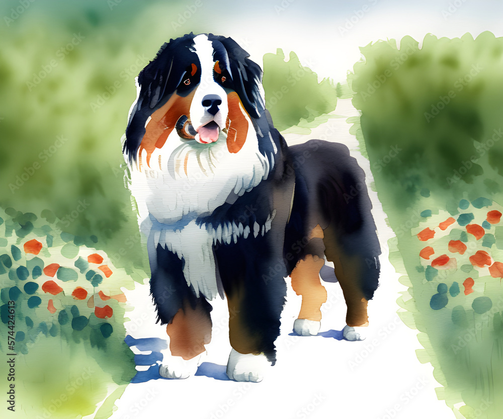 Bernese Mountain Dog, Generative AI Illustration