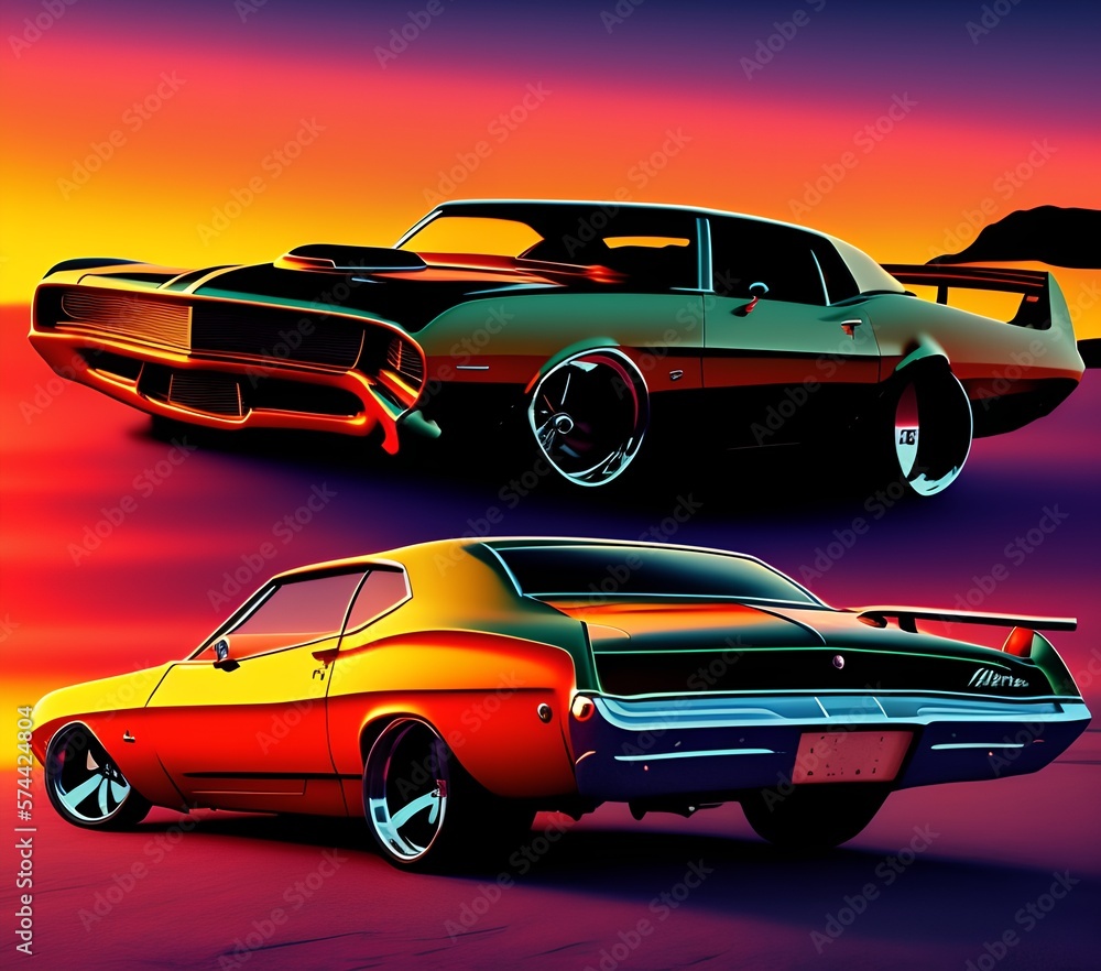 Fototapeta premium Retro Muscle Car, Generative AI Illustration