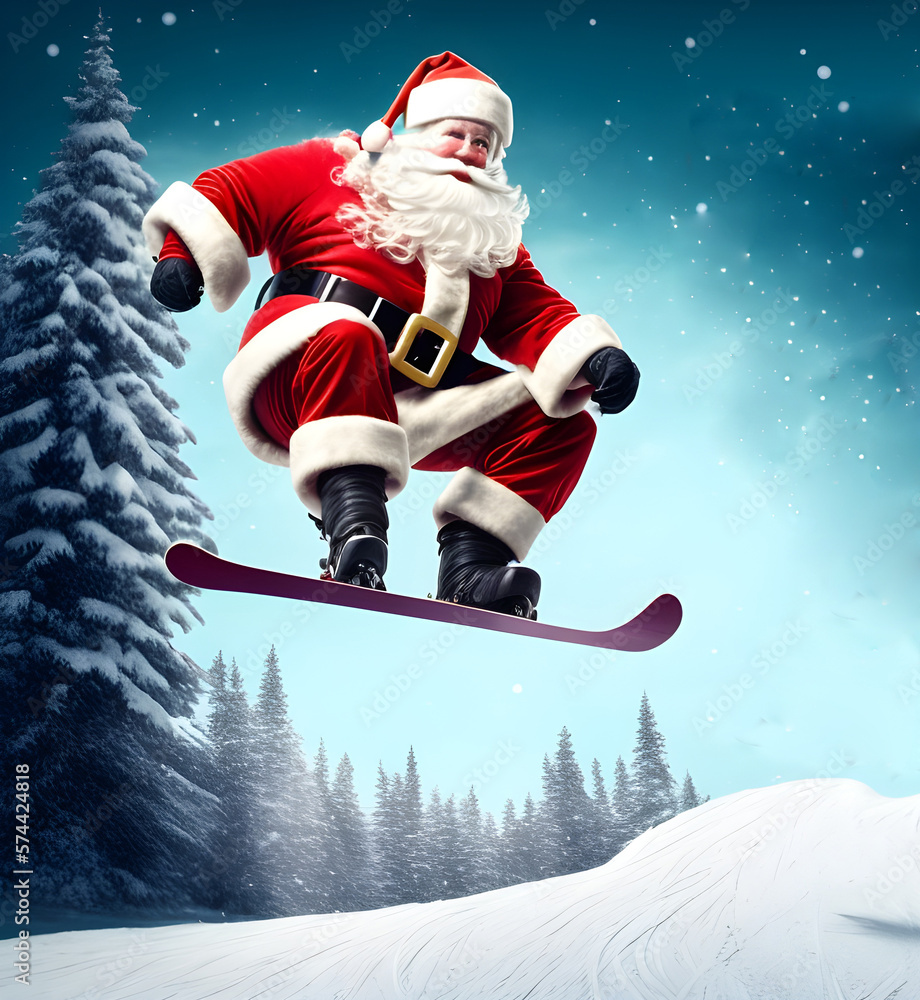 Santa Claus Skiing, Generative AI Illustration