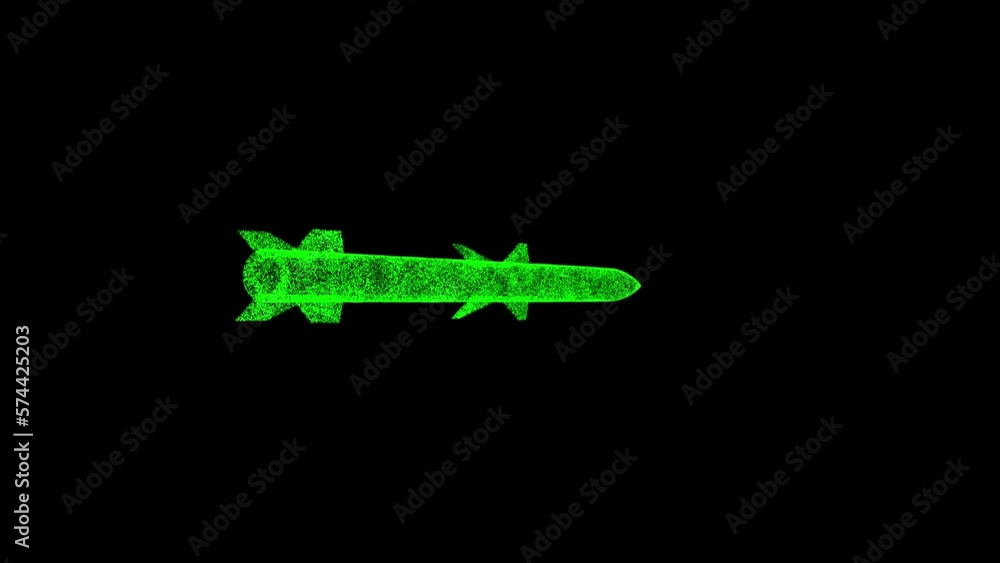 Vidéo Stock 3D missile rotates on black bg. Object dissolved green ...