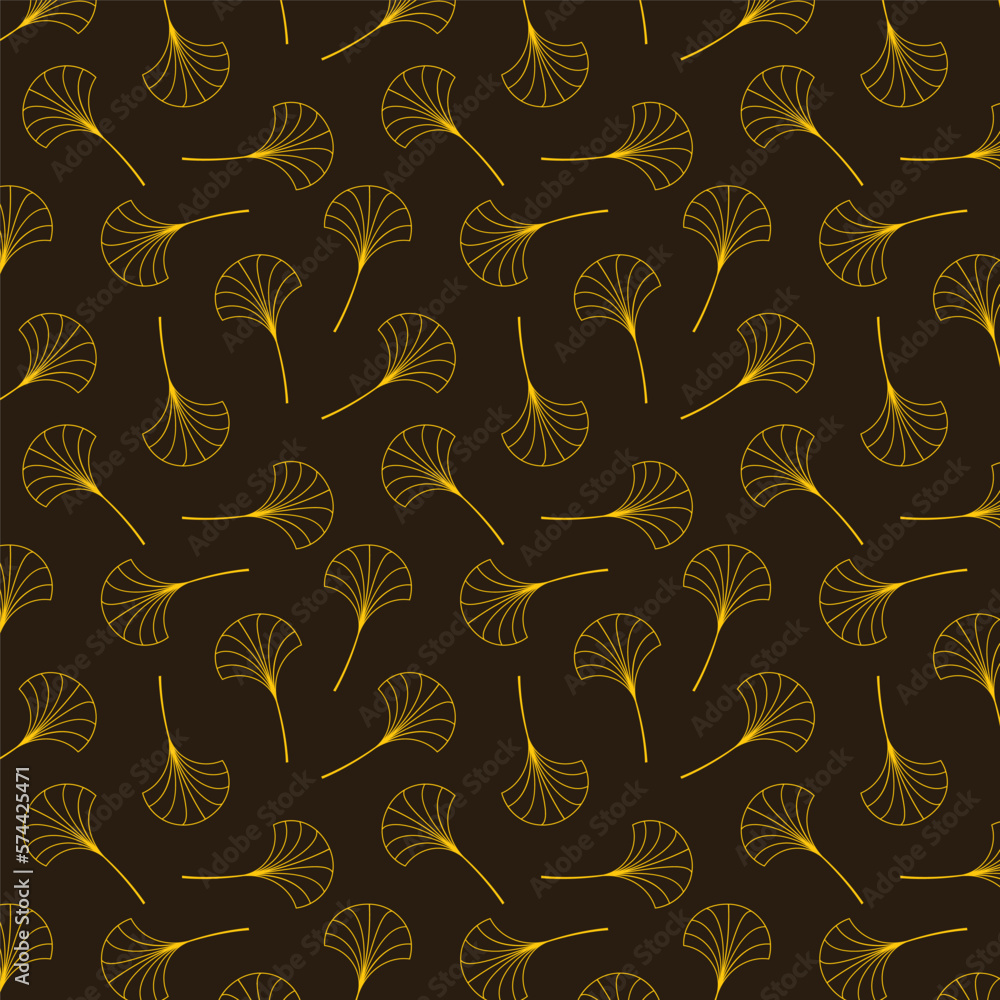 Obraz premium Ginkgo symbol. Cartoon flat yellow ginkgo biloba leaf isolated on black. Leaflet organic icon. Cosmetics and medical plant icon.