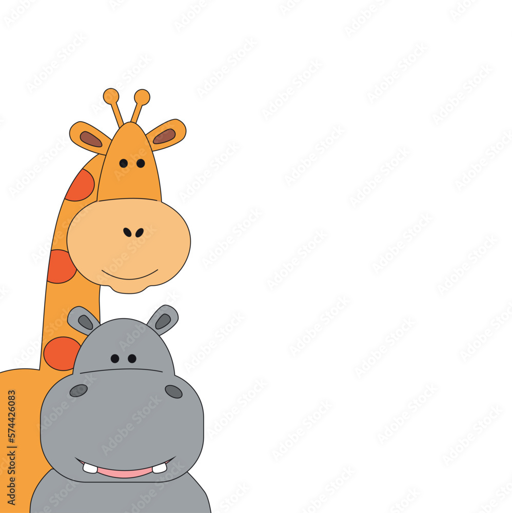 Cute Hippopotamus and Giraffe Illustration Cute Hippopotamus and Giraffe Illustration