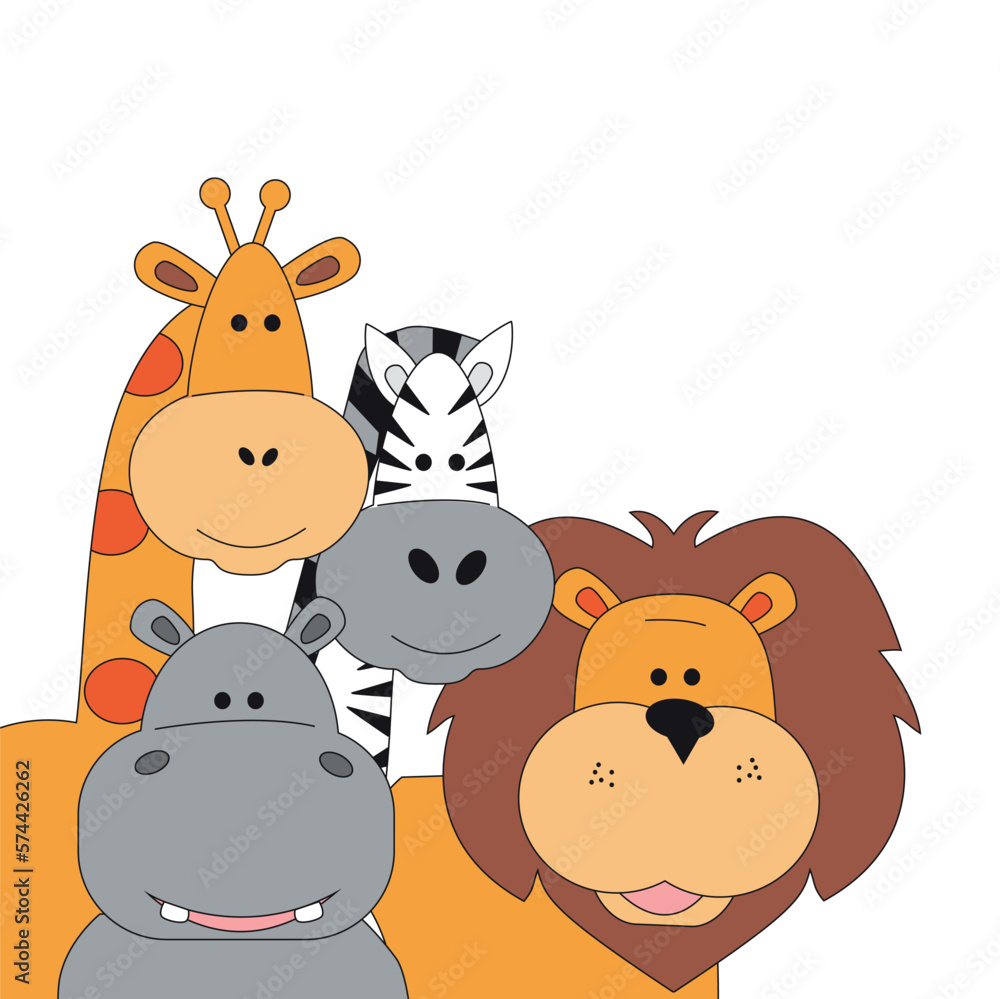 Cute Lion Hippopotamus Zebra and Giraffe Illustration Cute Lion Hippopotamus Zebra and Giraffe Illustration