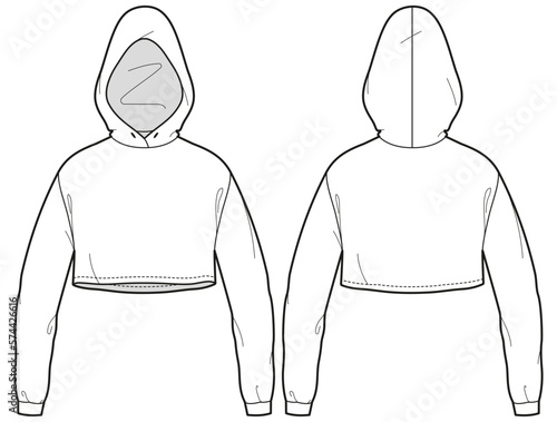 Women's Long sleeve cropped Hoodie jacket design flat sketch Illustration, Crop Fototapet