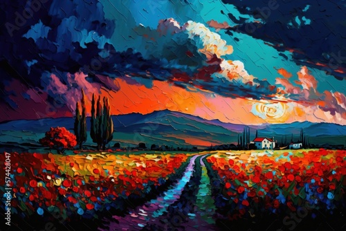 Painted Toscana Sunrise Landscape | AI generated | Wallpaper