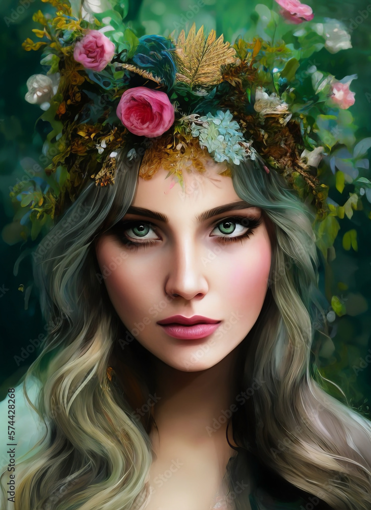 Portrait of a beautiful woman, Digital painting of a beautiful girl, Digital illustration of a female face