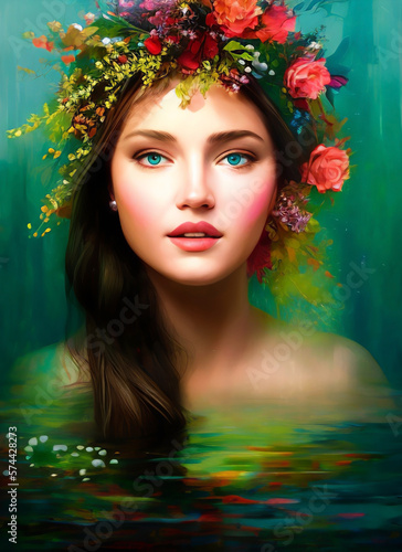Portrait of a beautiful woman, Digital painting of a beautiful girl, Digital illustration of a female face