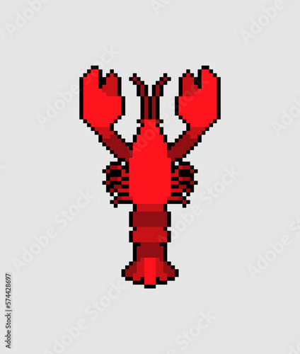 Crayfish pixel art. 8 bit Sea animal with claws