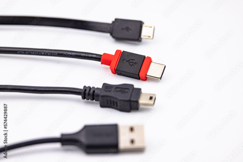 Modern USB-C plug and cable alongside other USB type adapters as new standard Modern USB-C plug and cable alongside other USB type adapters as new standard
