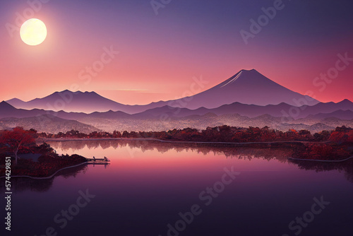 stunning Japanese landscape with mountains at sunrise made with Generative AI © Marvin