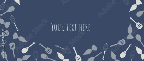Baking tools dark blue background. Vector icons.  Kitchenware, cooking baking utensils. Isolated modern household elements vector set