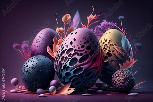 A bizzare, alien abstract interpretaion of easter eggss. AI generated photo