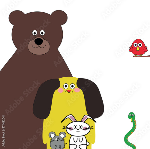 Dog Bear Bird Snake Mouse  and Rabbit  Illustration